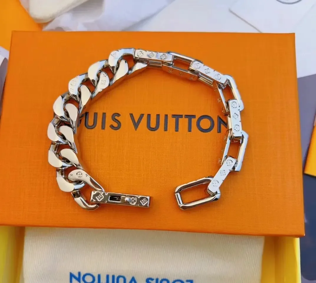 Louis Vuitton Mixed Cuban and Plate Link Open Bracelet Silver-Tone product view 3