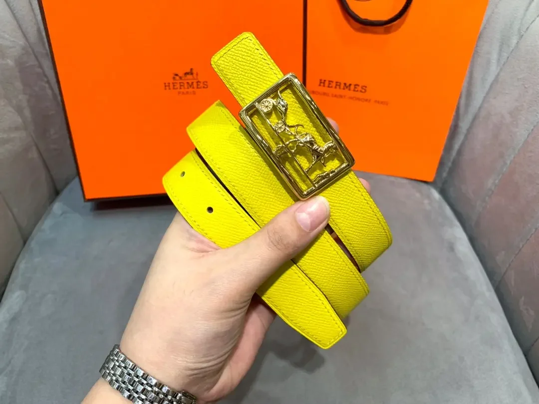 Hermès Yellow/Brown Reversible Belt with Gold-Tone Horse-and-Carriage Buckle product view 4