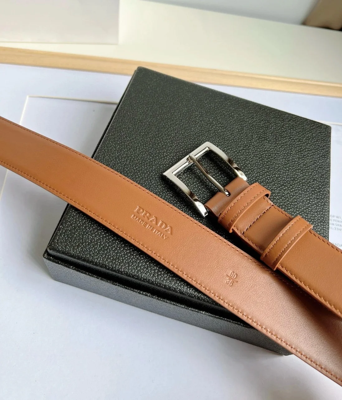 Prada 35MM Belt in Brown Smooth Calfskin product view 7