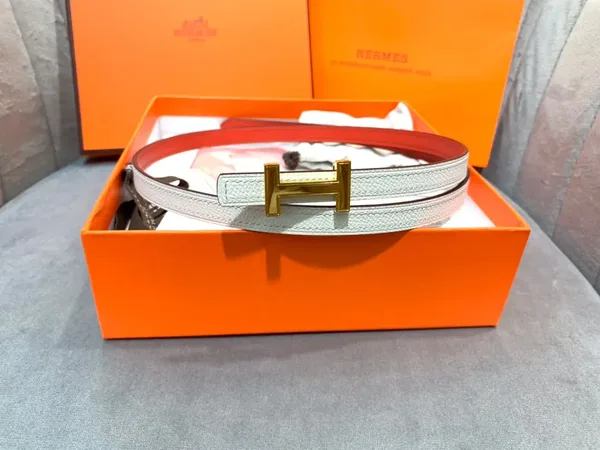 Hermès White/Red Reversible Belt with Gold-Tone Slim H Buckle product view 2