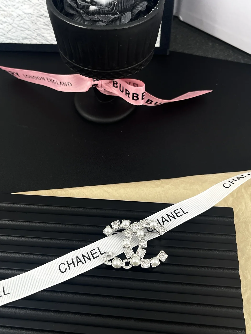 Chanel Rhinestone Pearl-Effect CC Brooch Silver-Tone product view 4