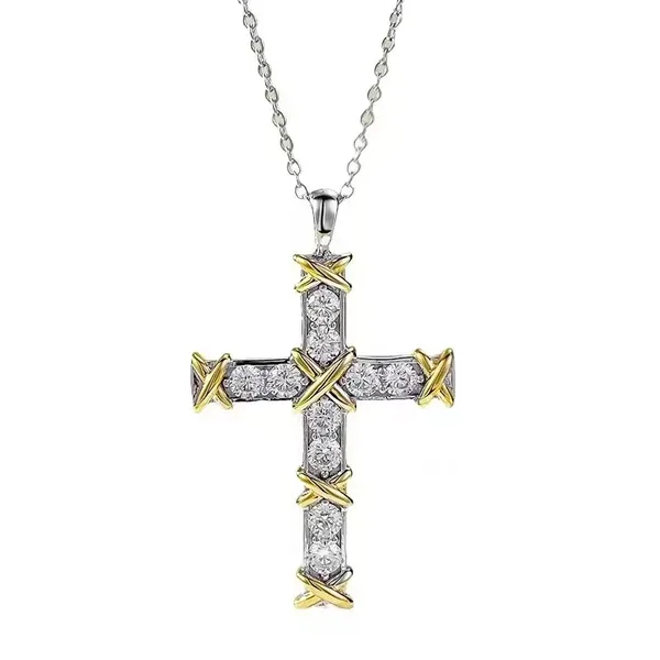 Tiffany  Co. Ten-Stone-Effect Cross Pendant Necklace Two-Tone product view 3