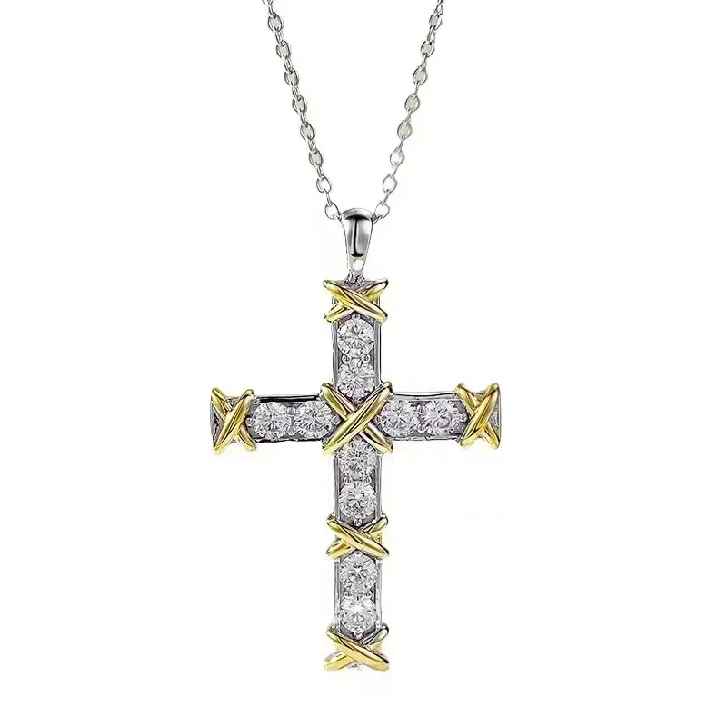 Tiffany  Co. Ten-Stone-Effect Cross Pendant Necklace Two-Tone product view 3