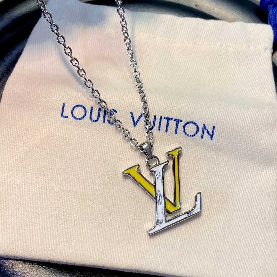Louis Vuitton Enamel LV Monogram Pendant Necklace White Yellow and Silver-Tone product view 1