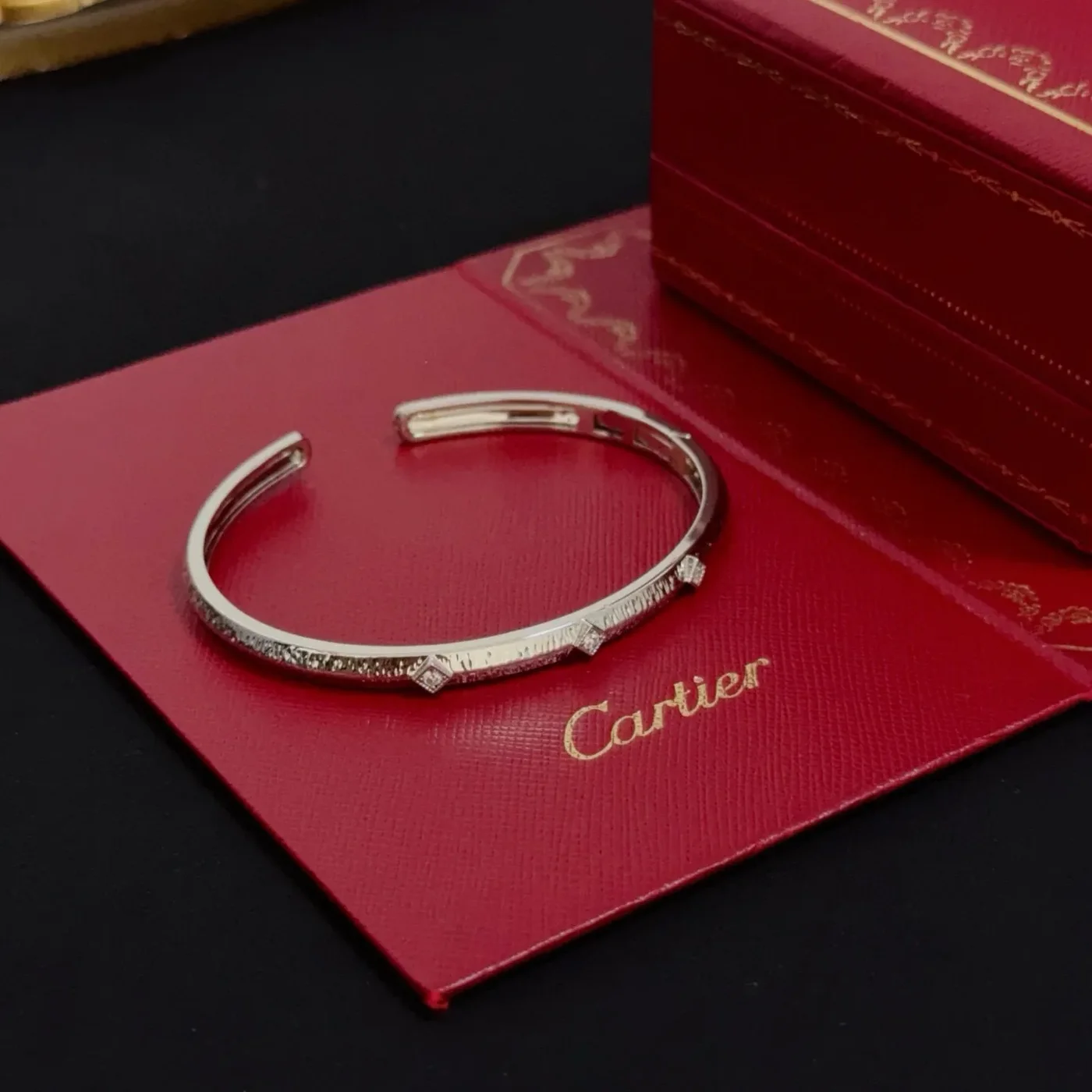 Cartier Silver-Tone Polished Open Cuff with Pave-Effect Ends product view 4
