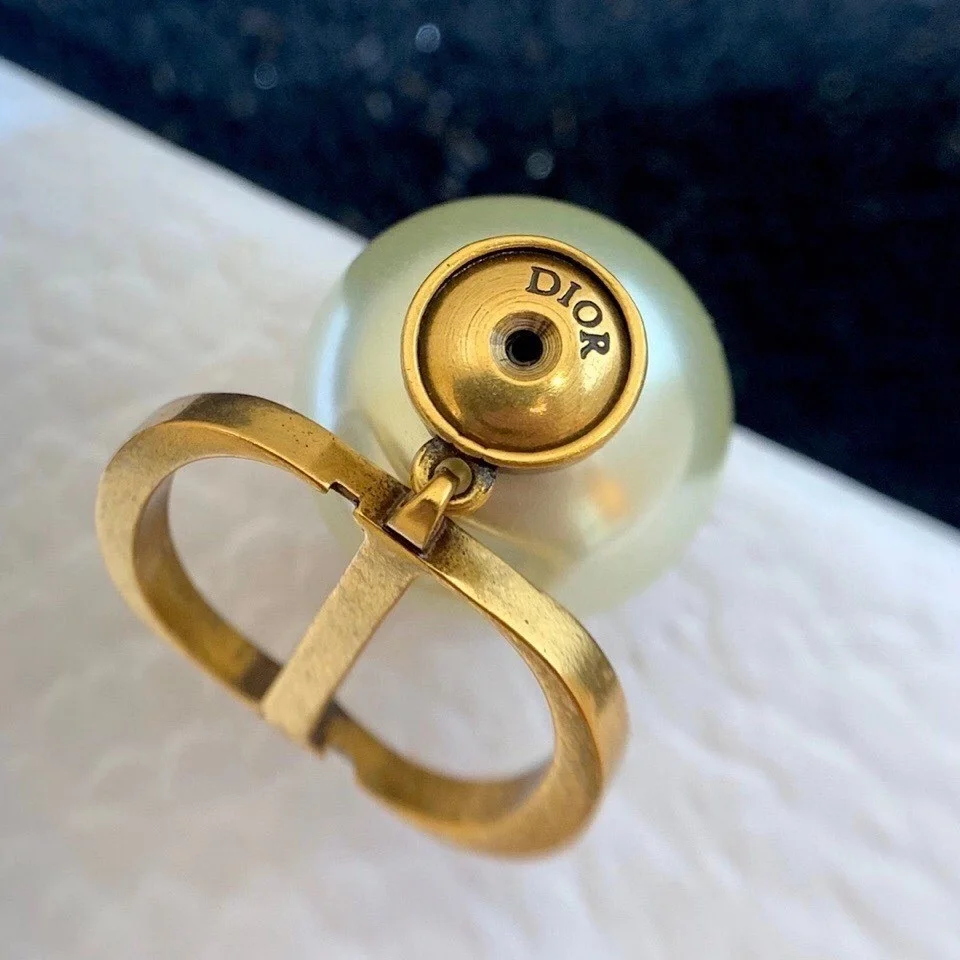 Dior Tribales Earrings In Antique Gold-Finish Metal and White Resin Pearl-Effect Details product view 3