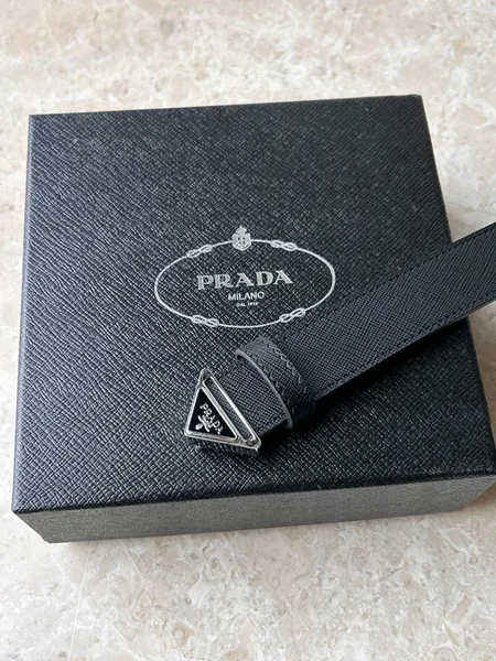 Prada Triangular Buckle Belt 30MM in Black Saffiano Leather product view 9