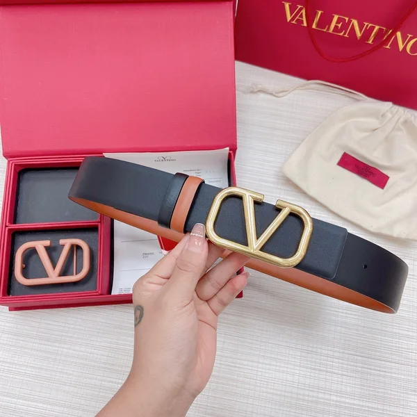 Valentino VLogo Reversible Belt 40mm in Brown and Black Calfskin product view 2