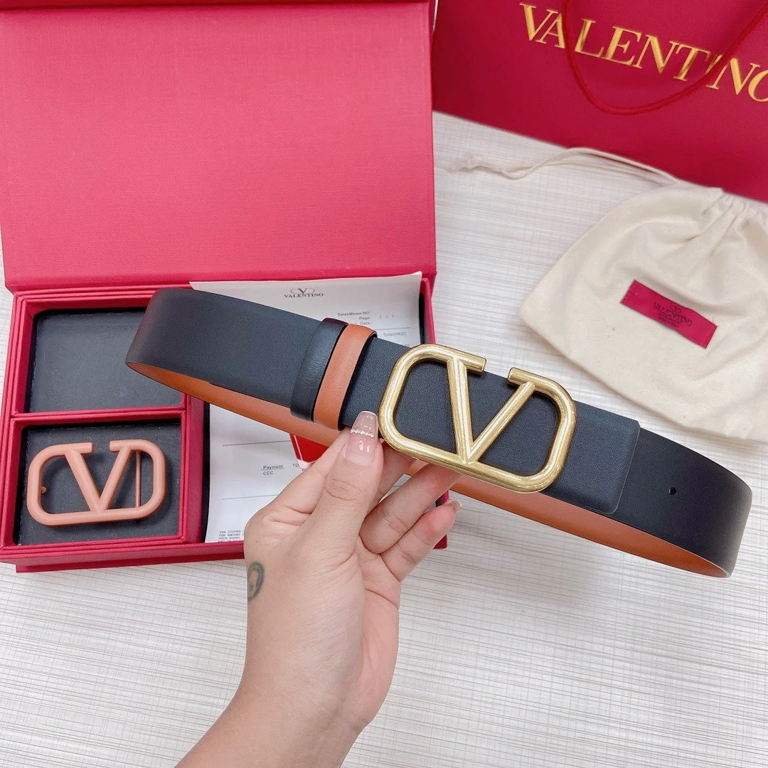 Valentino VLogo Reversible Belt 40mm in Brown and Black Calfskin product view 2