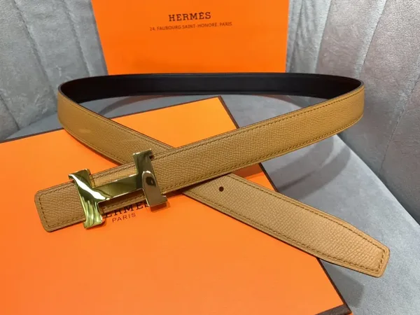 Hermès Tan/Black Reversible Belt with Gold-Tone Wide H Buckle product photo