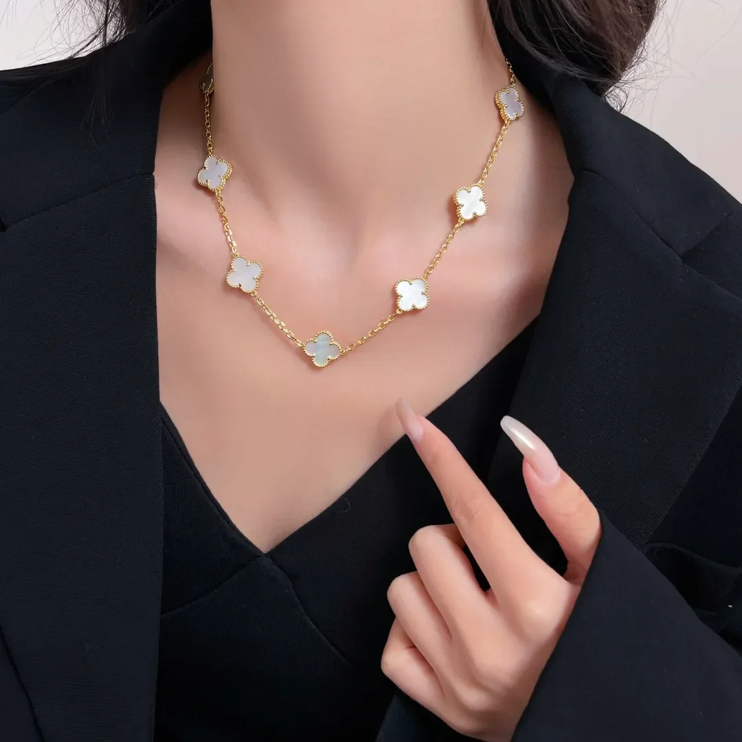 Van Cleef  Arpels Alhambra White Ten-Motif Gold-Tone Necklace product view 9