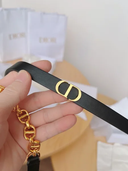 Dior Caro 15MM Belt in Black Calfskin and Chain product view 3