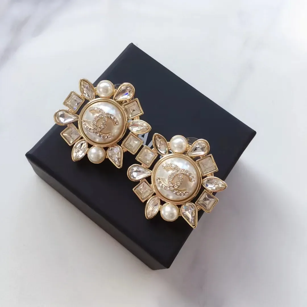 Chanel Pearl-Effect Floral Stud Earrings Gold-Tone product view 2