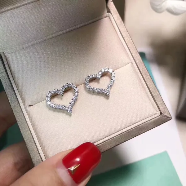 Tiffany  Co. Pavé-Effect Open Heart Stud Earrings Silver-Tone product view 2