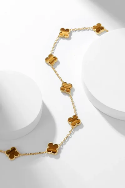 Van Cleef  Arpels Alhambra Brown Ten-Motif Gold-Tone Necklace product view 6