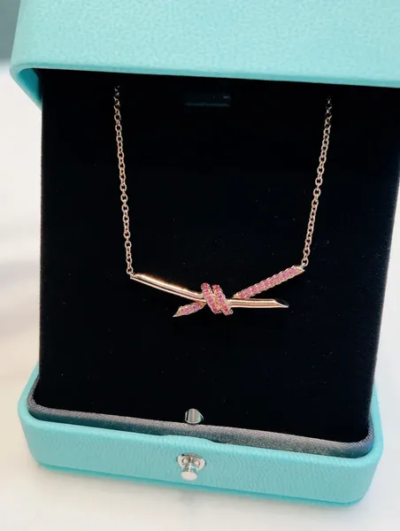 Tiffany  Co. Knot Pink Pavé-Effect Pendant Necklace Rose-Tone product photo