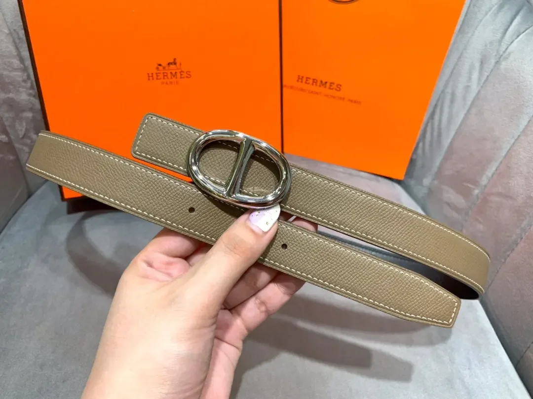 Hermès Taupe/Black Reversible Belt with Silver-Tone Oval Buckle product view 4