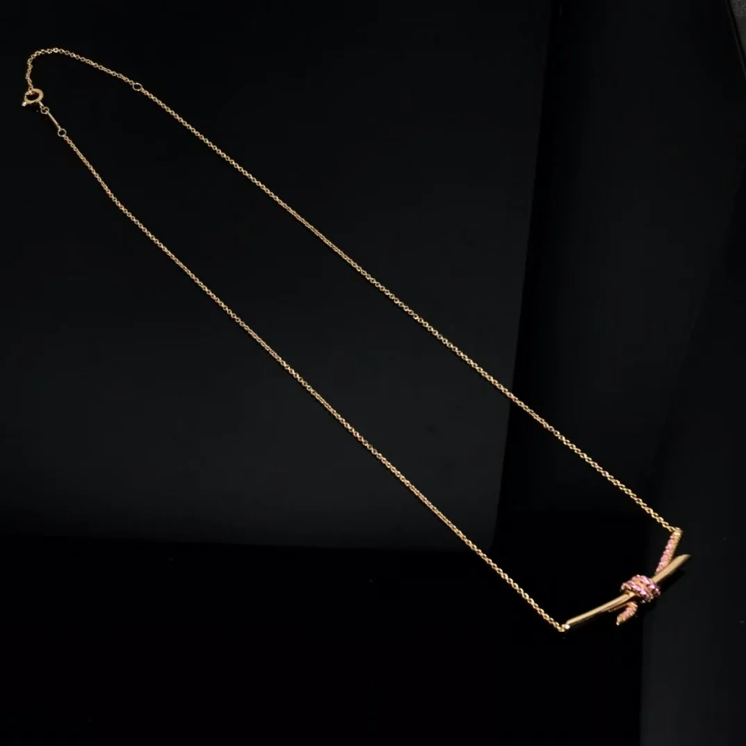 Tiffany  Co. Knot Pink Pavé-Effect Pendant Necklace Rose-Tone product view 8