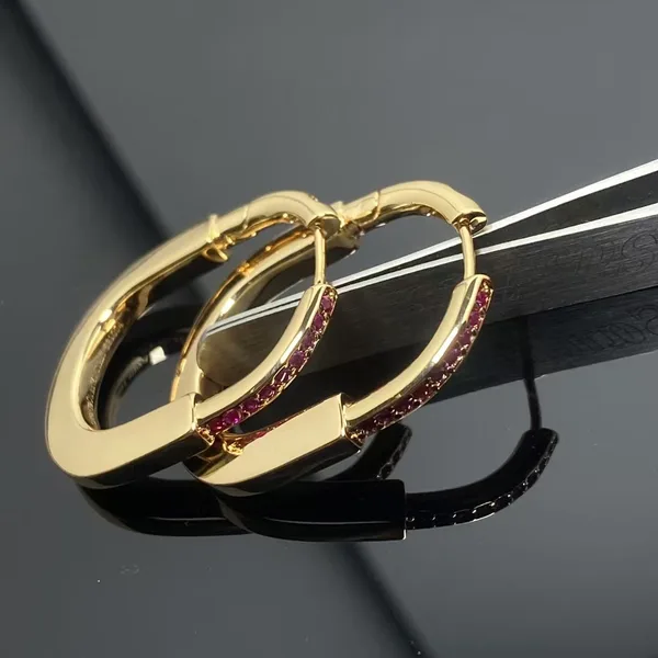 Tiffany  Co. Lock Pink Pavé-Effect Hoop Earrings Gold-Tone product view 3