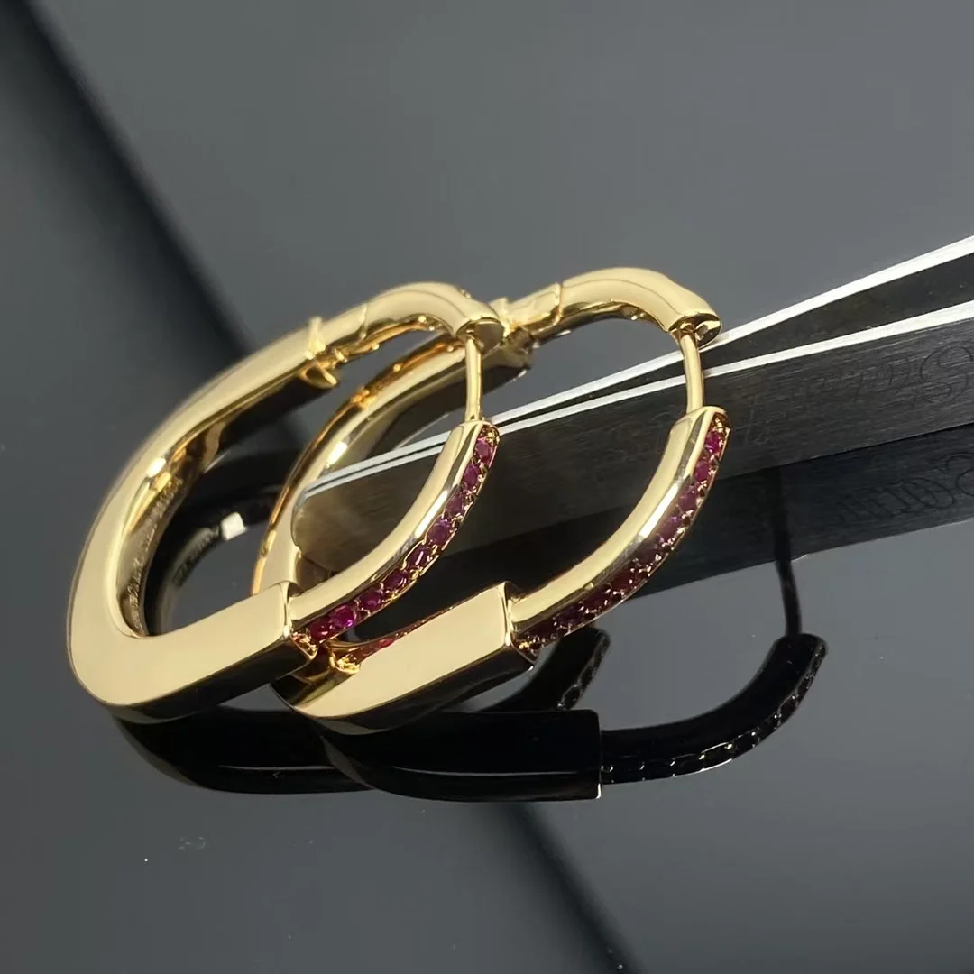 Tiffany  Co. Lock Pink Pavé-Effect Hoop Earrings Gold-Tone product view 3