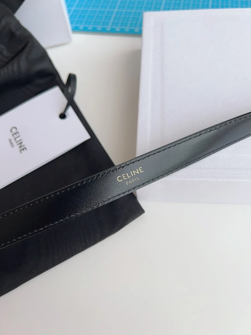 Celine Small Triomphe Belt 18MM in Black Calfskin product view 5