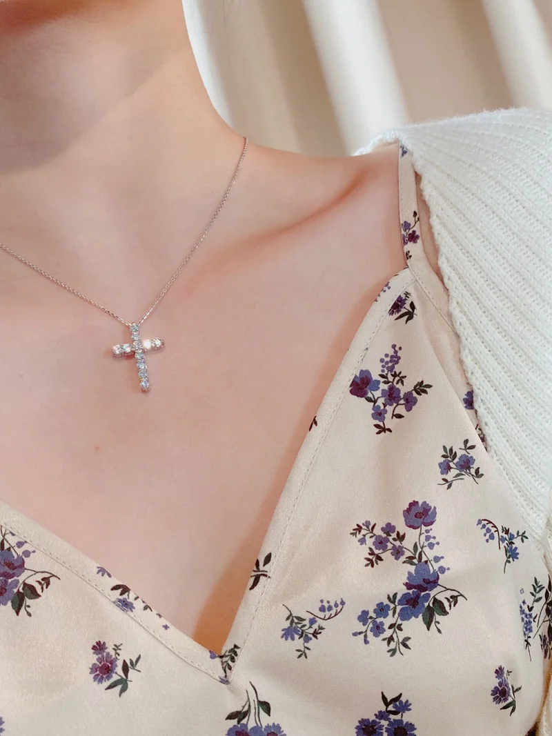Tiffany  Co. Pavé-Effect Cross Pendant Necklace Silver-Tone product view 4