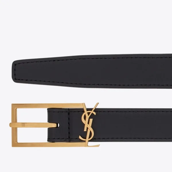 Saint Laurent New Cassandre Buckle Belt 20MM In Black Leather product photo