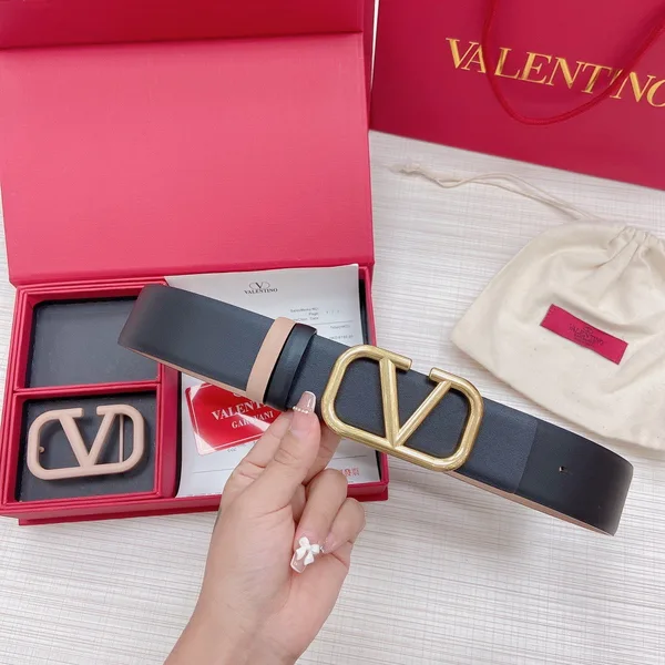 Valentino VLogo Reversible Belt 40mm in Beige and Black Calfskin product view 4
