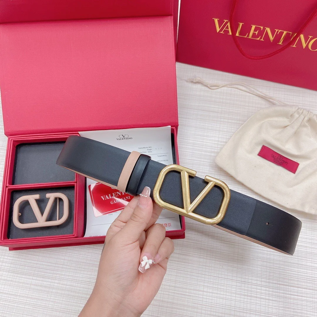 Valentino VLogo Reversible Belt 40mm in Beige and Black Calfskin product view 4