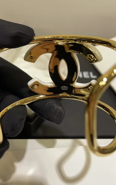 Chanel Wide Enamel CC Open Cuff Black and Gold-Tone product view 6