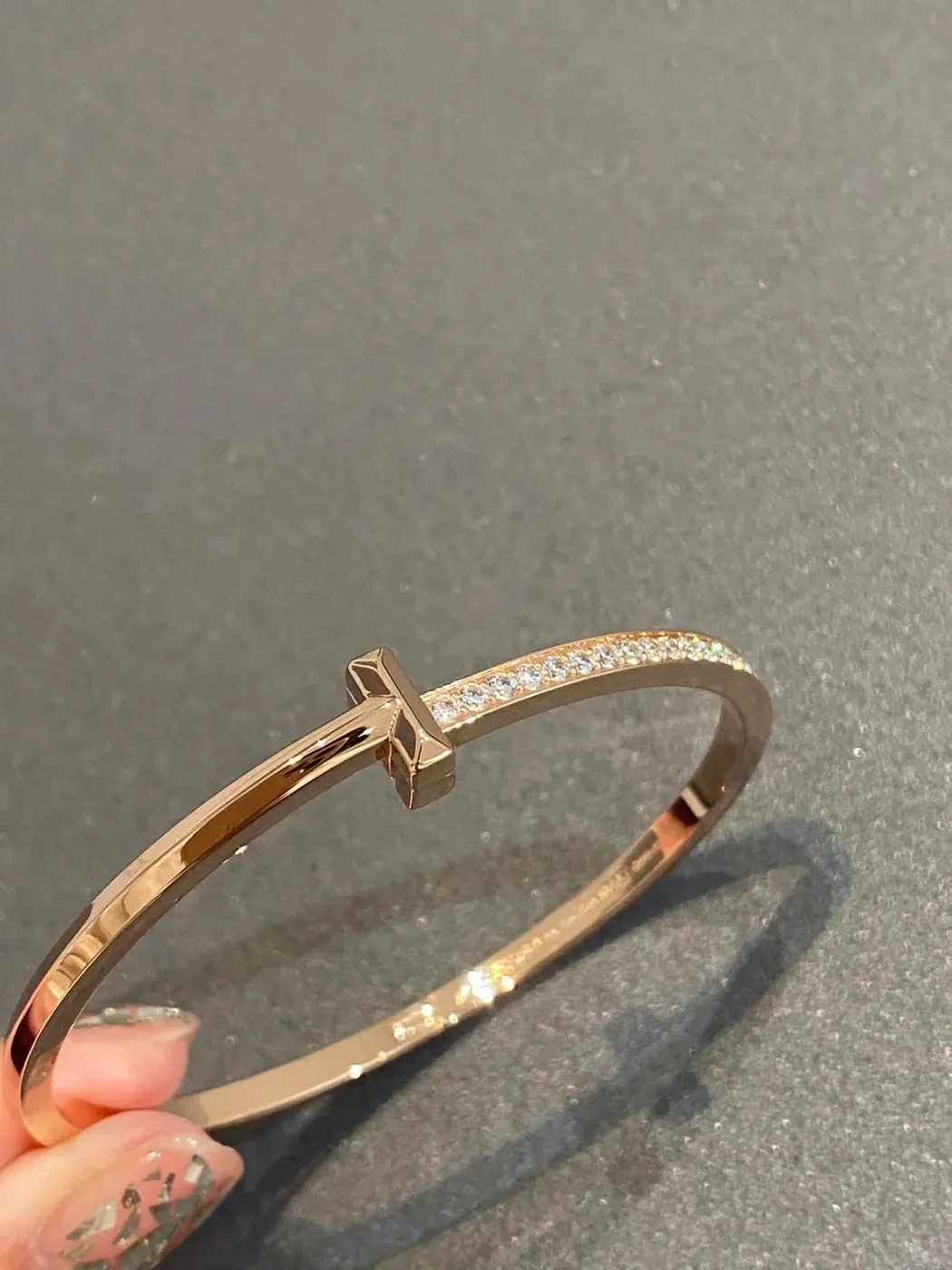 Tiffany  Co. T1 Narrow Half Pavé-Effect Hinged Bangle Rose-Tone product view 1