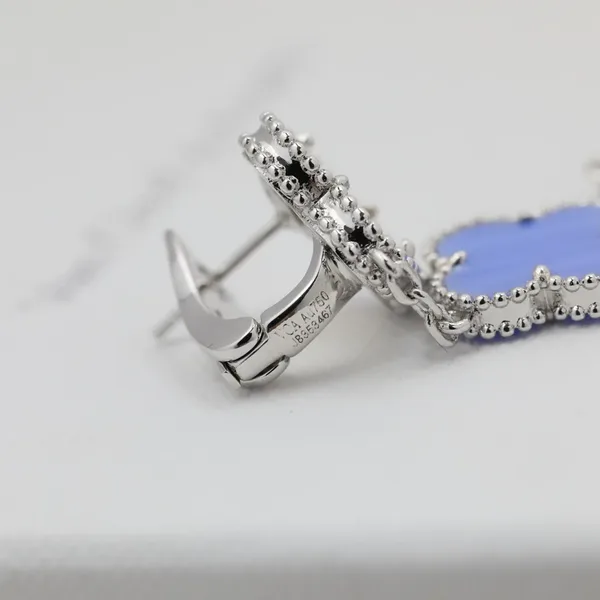 Van Cleef  Arpels Alhambra White Blue and Black Three-Motif Silver-Tone Drop Earrings product view 8
