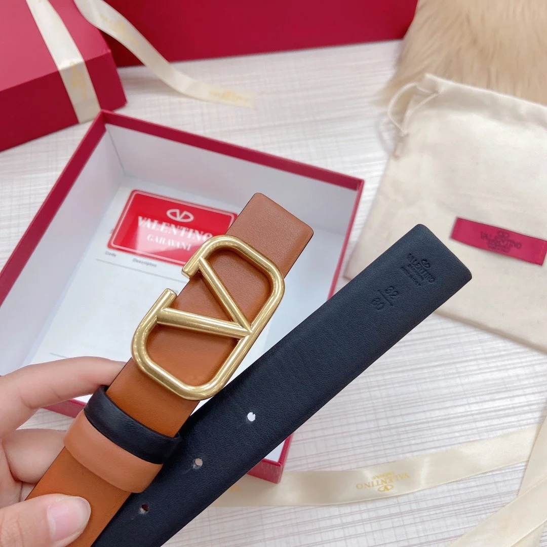 Valentino VLogo Reversible Belt 30mm in Brown and Black Calfskin product view 3