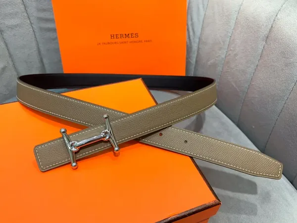 Hermès Taupe/Black Reversible Belt with Silver-Tone Stirrup-Style H Buckle product photo