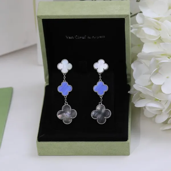 Van Cleef  Arpels Alhambra White Blue and Black Three-Motif Silver-Tone Drop Earrings product view 4