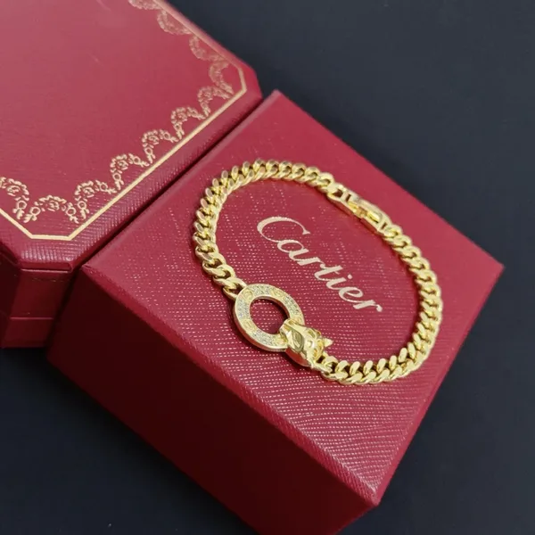 Cartier Gold-Tone Chain-Link Bracelet with Round Pave-Effect Clasp product view 4