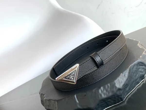 Prada Triangular Buckle Belt 25MM in Black Saffiano Leather product view 2