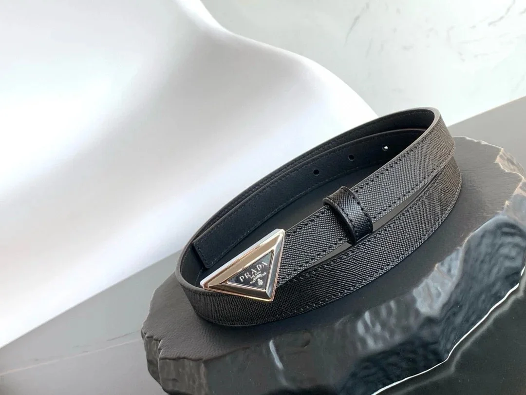 Prada Triangular Buckle Belt 25MM in Black Saffiano Leather product view 2