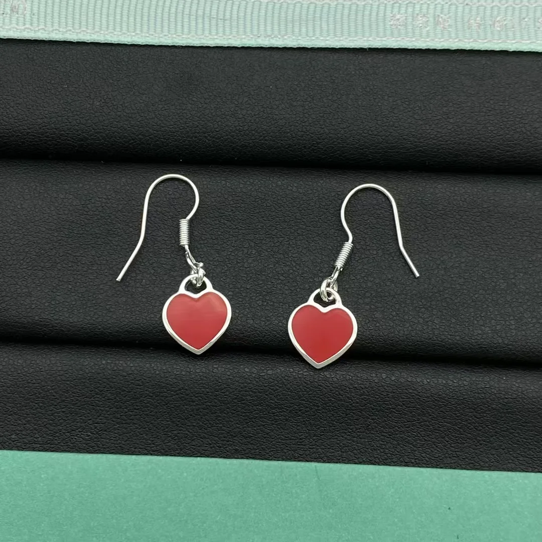 Tiffany  Co. Hook Heart Tag Earrings Silver-Tone with Red Inlay product view 1