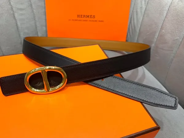 Hermès Tan/Black Reversible Belt with Gold-Tone Oval Buckle product view 3