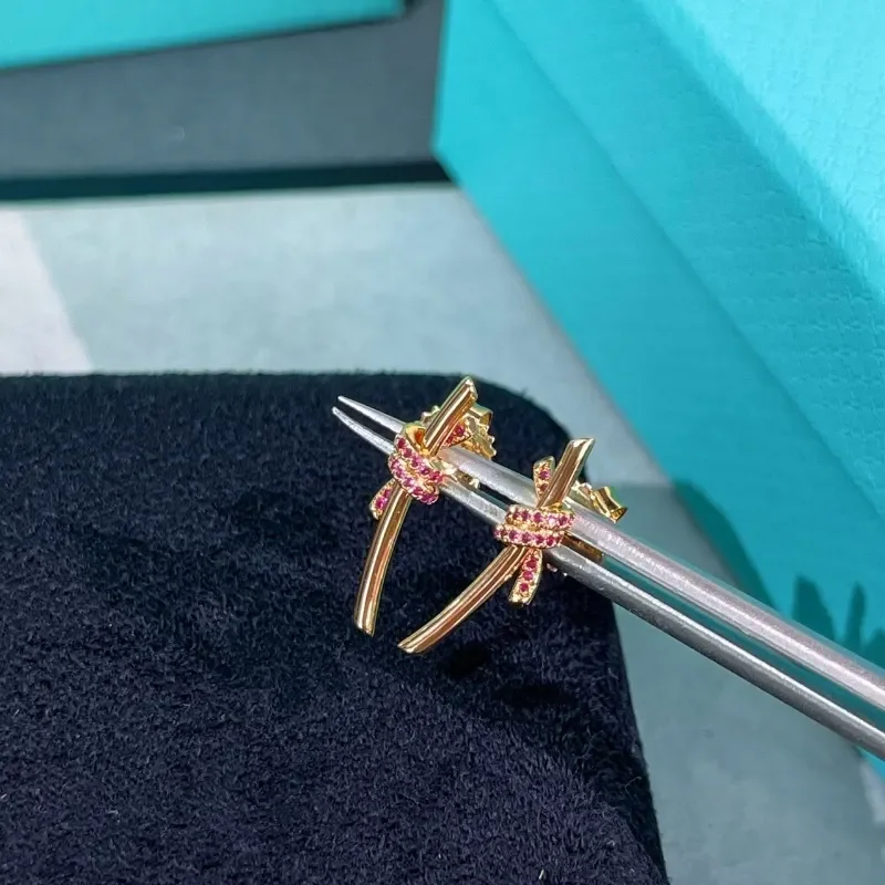 Tiffany  Co. Knot Pink Pavé-Effect Stud Earrings Rose-Tone product view 1