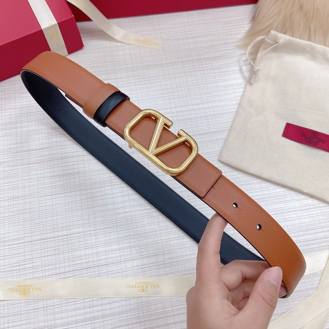 Valentino VLogo Reversible Belt 30mm in Brown and Black Calfskin product view 2