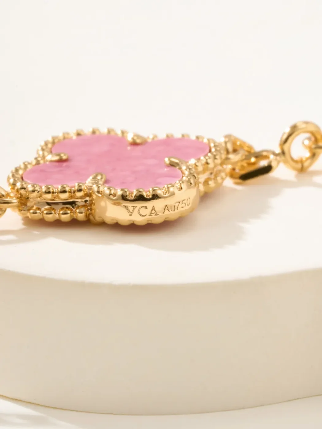 Van Cleef  Arpels Alhambra Pink Clover and Pave-Effect Gold-Tone Bracelet product view 9