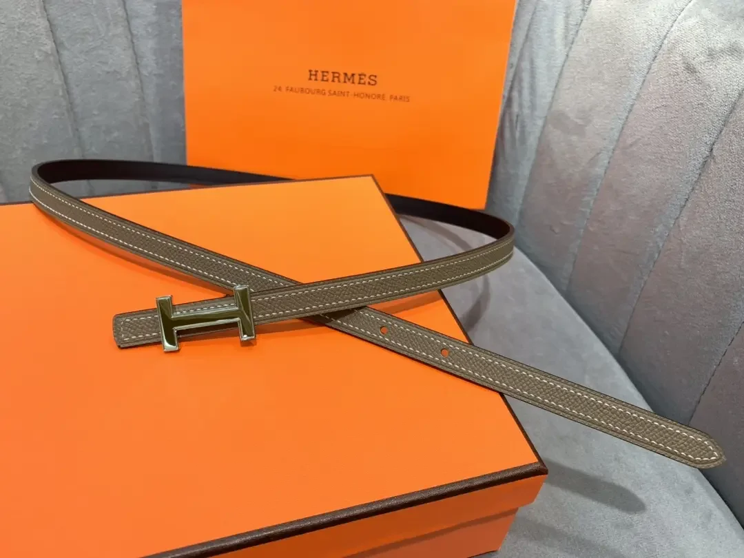 Hermès Taupe/Black Reversible Belt with Silver-Tone Slim H Buckle product view 3