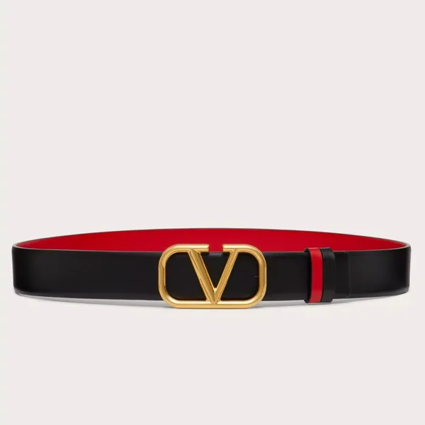 Valentino VLogo Reversible Belt 30mm in Black and Red Calfskin product photo