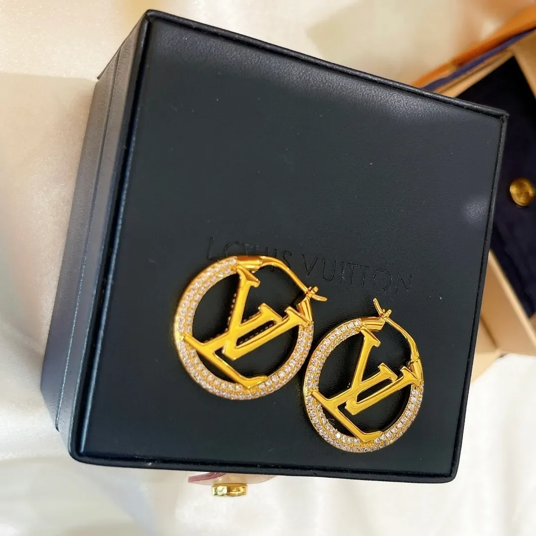Louis Vuitton Round LV Monogram Hoop Earrings Gold-Tone product view 5