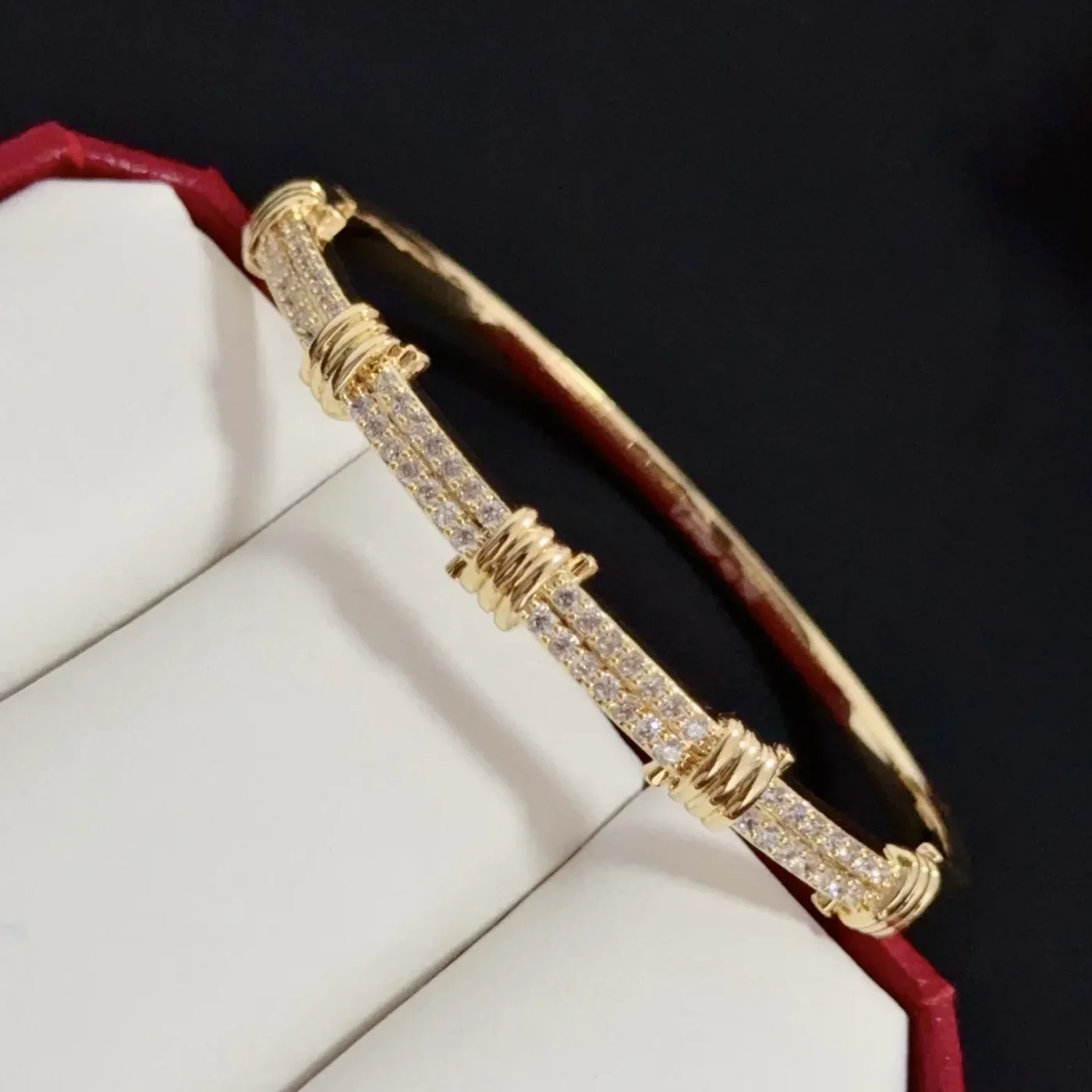 Cartier Gold-Tone Textured Bangle with Pave-Effect Details product view 7