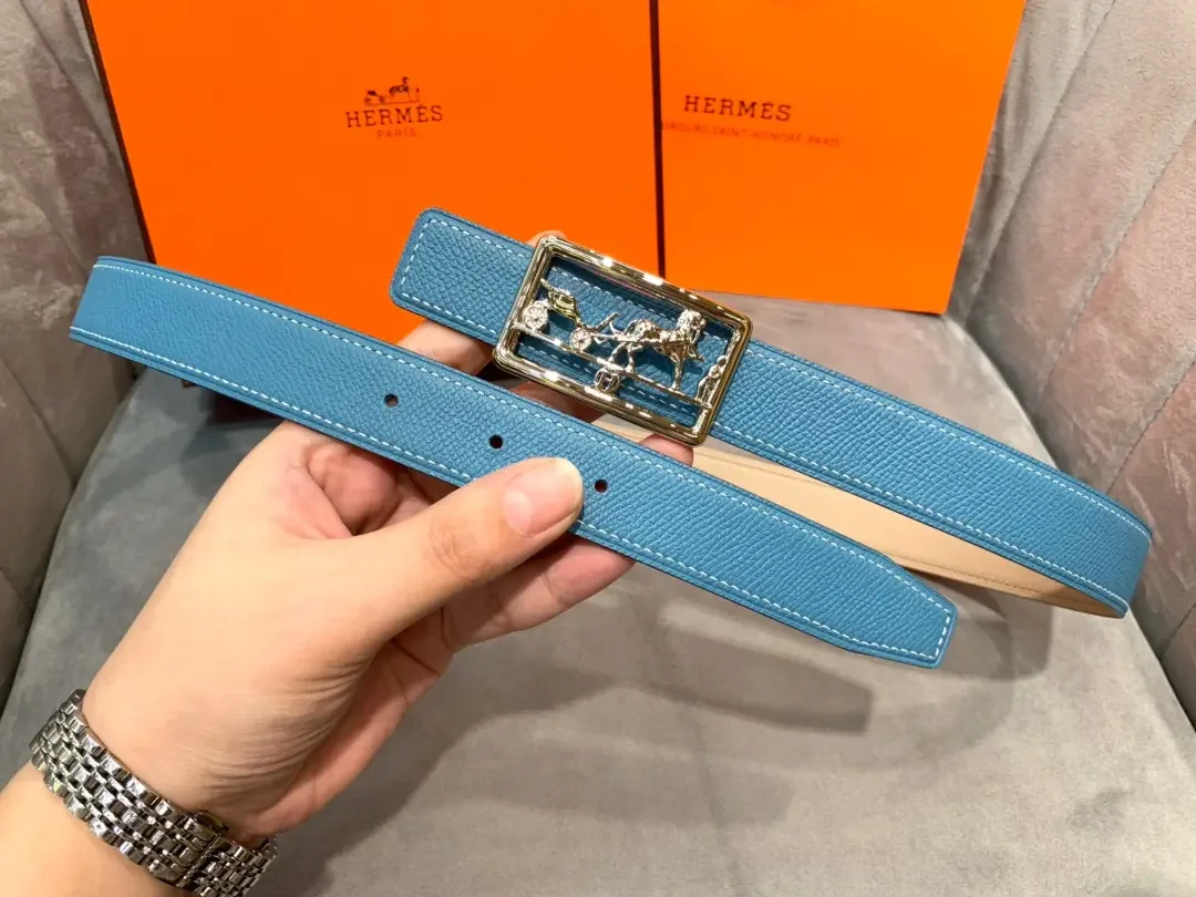 Hermès Blue/Taupe Reversible Belt with Silver-Tone Horse-and-Carriage Buckle product view 5