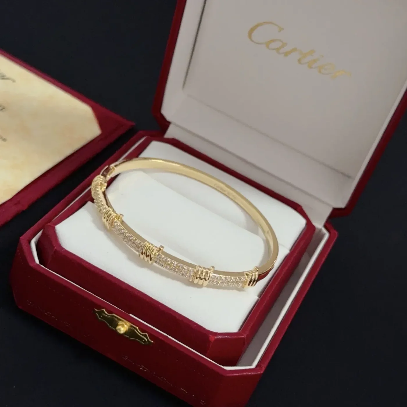 Cartier Gold-Tone Textured Bangle with Pave-Effect Details product view 2