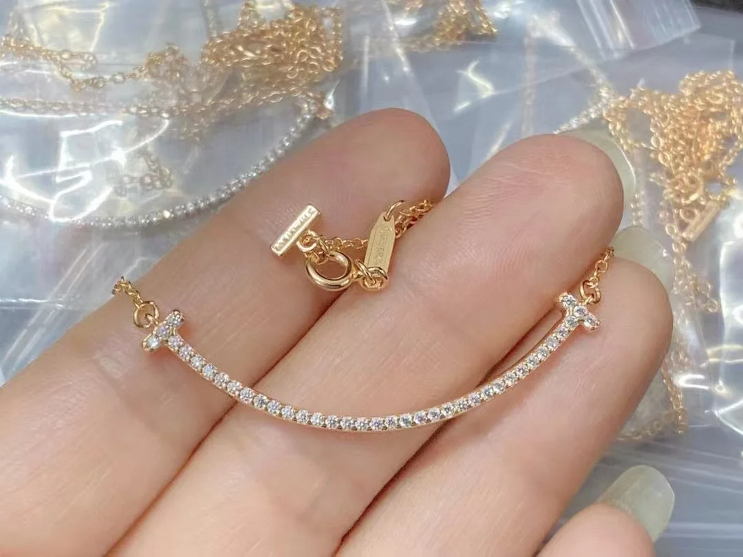 Tiffany  Co. T Smile Pavé-Effect Necklace Gold-Tone product view 1